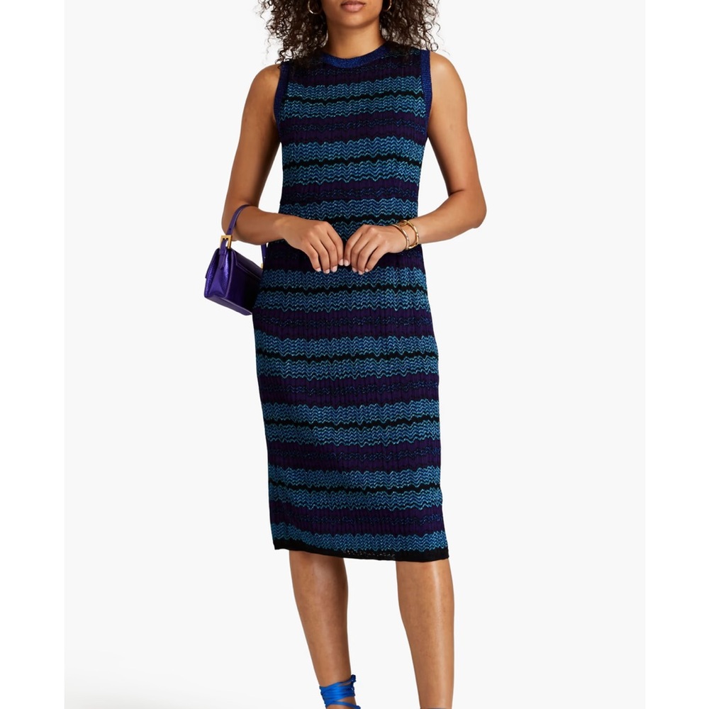 M Missoni Crochet Lined Sleeveless Dress‎ Crewneck Midi Belt Size 36 E1